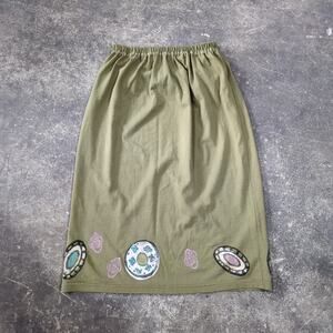 Vintage Blue Fish Skirt Womens S Green Hand Printed Wheels Cottage Retro Y2K